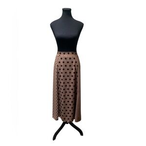DR2 Brown Midi Skirt with Black Polka Dots XL GUC